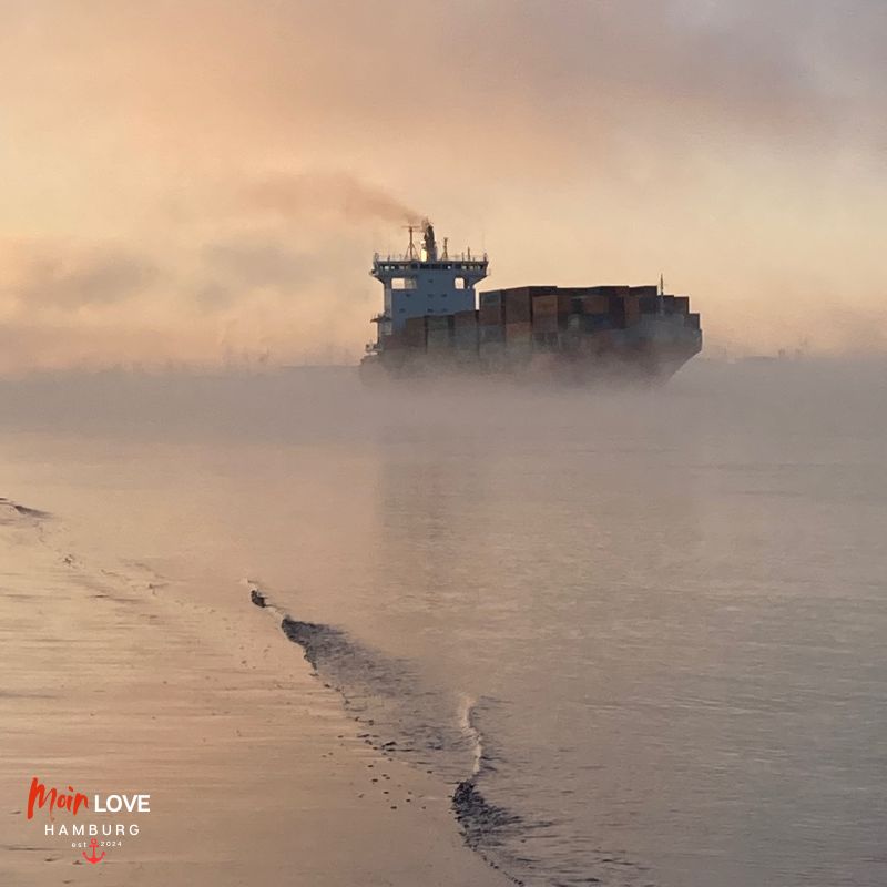 Moin Love Hamburg Fotografie von Sandra Baggeler Containerschiff im Nebel Hamburg Elbe